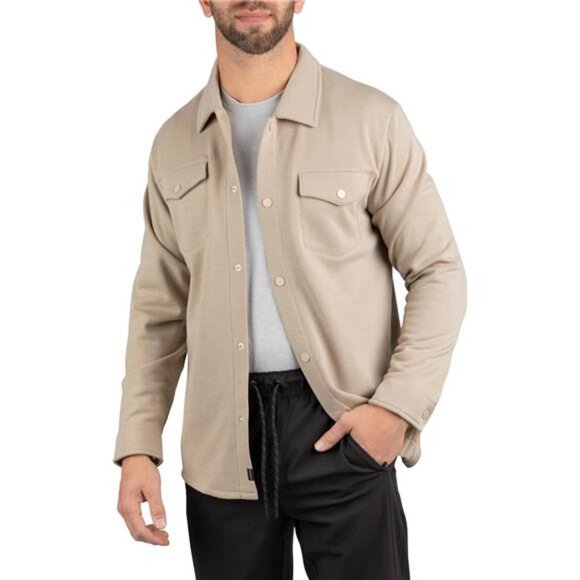 Men's Long Sleeve Button Down Lightweight Shirt Jacket w Flap Pockets Gridliner - Picture 1 of 4